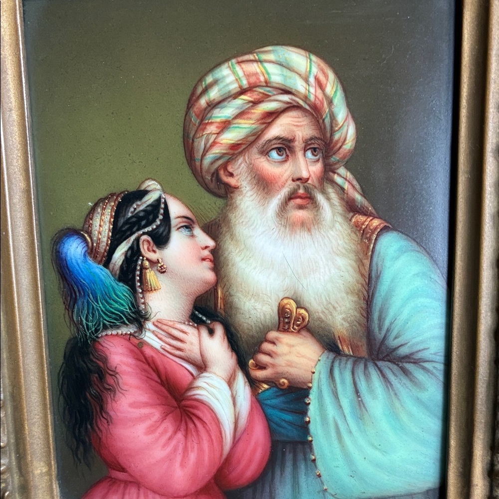 Antique miniature oil painting on porcelain